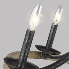 Load image into Gallery viewer, Rustic 5 Light Dimmable Farm Home Circle Metal Chandelier Oak Finish