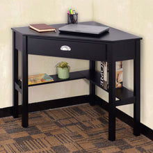 Load image into Gallery viewer, Corner Black Wood Computer Desk with Drawer
