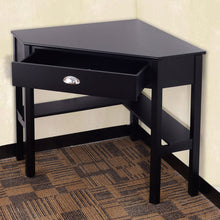 Load image into Gallery viewer, Corner Black Wood Computer Desk with Drawer