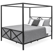 Load image into Gallery viewer, Queen size Modern Industrial Style Canopy Bed Frame in Black Metal Finish