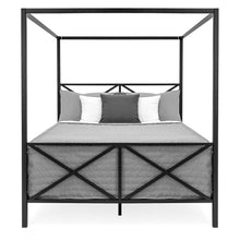 Load image into Gallery viewer, Queen size Modern Industrial Style Canopy Bed Frame in Black Metal Finish