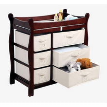 Load image into Gallery viewer, Espresso Wood Baby Diaper Changing Table with 6 Storage Baskets