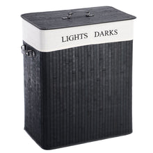 Load image into Gallery viewer, Black Bamboo 2-Bin Lights Darks Laundry Hamper with Handles
