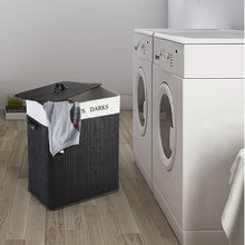 Load image into Gallery viewer, Black Bamboo 2-Bin Lights Darks Laundry Hamper with Handles