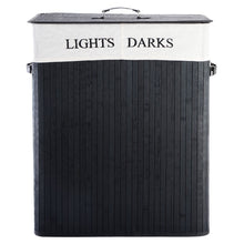 Load image into Gallery viewer, Black Bamboo 2-Bin Lights Darks Laundry Hamper with Handles