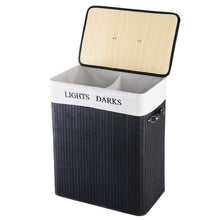 Load image into Gallery viewer, Black Bamboo 2-Bin Lights Darks Laundry Hamper with Handles
