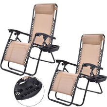 Load image into Gallery viewer, Set of 2 Beige Folding Outdoor Zero Gravity Lounge Chair Recliner