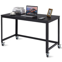 Load image into Gallery viewer, Mobile Steel Frame Laptop Computer Desk with Black Wood Top and Locking Casters