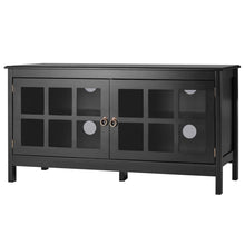 Load image into Gallery viewer, Black Wood Entertainment Center TV Stand with Glass Panel Doors
