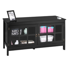 Load image into Gallery viewer, Black Wood Entertainment Center TV Stand with Glass Panel Doors
