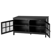 Load image into Gallery viewer, Black Wood Entertainment Center TV Stand with Glass Panel Doors