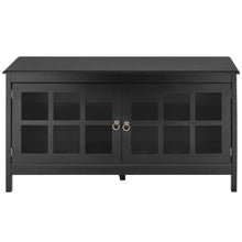 Load image into Gallery viewer, Black Wood Entertainment Center TV Stand with Glass Panel Doors