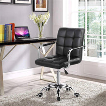 Load image into Gallery viewer, Modern Mid-Back Black Faux Leather Office Chair with Removable Arms