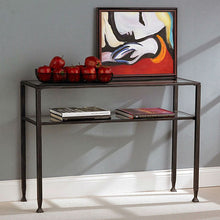 Load image into Gallery viewer, Black Metal Frame Sofa Table with Clear Tempered-Glass Top Shelves