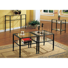 Load image into Gallery viewer, Black Metal Frame Sofa Table with Clear Tempered-Glass Top Shelves