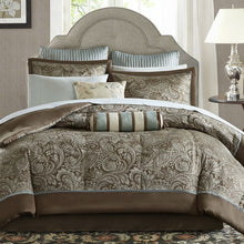 Load image into Gallery viewer, Queen size 12-piece Reversible Cotton Comforter Set in Brown and Blue