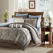 Load image into Gallery viewer, Queen size 12-piece Reversible Cotton Comforter Set in Brown and Blue