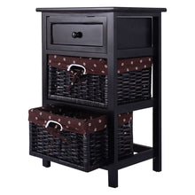 Load image into Gallery viewer, Black Wood 1-Drawer End Table Nightstand with 2 Storage Baskets