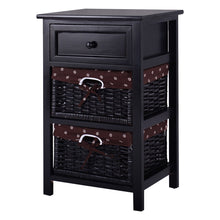 Load image into Gallery viewer, Black Wood 1-Drawer End Table Nightstand with 2 Storage Baskets