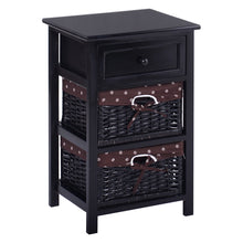 Load image into Gallery viewer, Black Wood 1-Drawer End Table Nightstand with 2 Storage Baskets