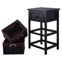 Load image into Gallery viewer, Black Wood 1-Drawer End Table Nightstand with 2 Storage Baskets