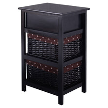 Load image into Gallery viewer, Black Wood 1-Drawer End Table Nightstand with 2 Storage Baskets