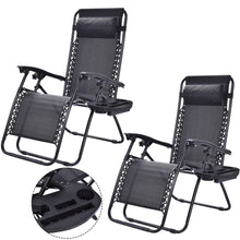 Load image into Gallery viewer, Set of 2 Black Folding Outdoor Zero Gravity Lounge Chair Recliner