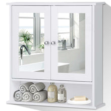 Load image into Gallery viewer, White Bathroom Wall Medicine Cabinet with Mirror and Open Shelf