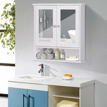 Load image into Gallery viewer, White Bathroom Wall Medicine Cabinet with Mirror and Open Shelf