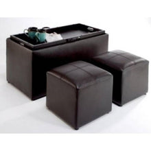 Load image into Gallery viewer, Faux Leather Storage Bench Coffee Table with 2 Side Ottomans