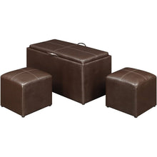 Load image into Gallery viewer, Faux Leather Storage Bench Coffee Table with 2 Side Ottomans