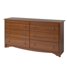Load image into Gallery viewer, Bedroom Dresser in Medium Brown Cherry Finish with 6 Drawers and Metal Knobs