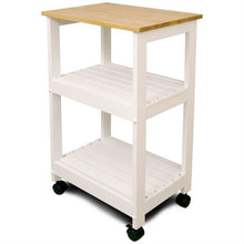 Load image into Gallery viewer, White Kitchen Microwave Cart with Butcher Block Top & Locking Casters