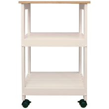 Load image into Gallery viewer, White Kitchen Microwave Cart with Butcher Block Top & Locking Casters