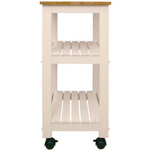 Load image into Gallery viewer, White Kitchen Microwave Cart with Butcher Block Top & Locking Casters