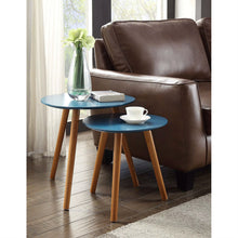 Load image into Gallery viewer, Set of 2 - Mid Century Modern Nesting End Tables in Blue with Solid Wood Legs