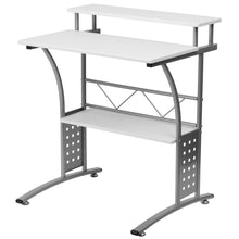 Load image into Gallery viewer, Modern Metal Frame Computer Desk with White Laminate Top and Raised Shelf