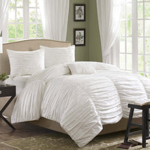 Load image into Gallery viewer, King size 4 Piece Comforter Set in Rouched White Cotton & Microsuede