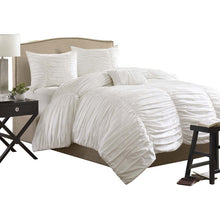 Load image into Gallery viewer, King size 4 Piece Comforter Set in Rouched White Cotton & Microsuede