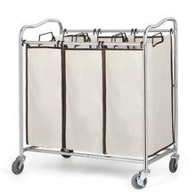 Load image into Gallery viewer, Heavy Duty Laundry Cart with 3 Beige Hamper Bags and Lockable Wheels