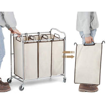 Load image into Gallery viewer, Heavy Duty Laundry Cart with 3 Beige Hamper Bags and Lockable Wheels