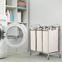 Load image into Gallery viewer, Heavy Duty Laundry Cart with 3 Beige Hamper Bags and Lockable Wheels