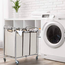 Load image into Gallery viewer, Heavy Duty Laundry Cart with 3 Beige Hamper Bags and Lockable Wheels