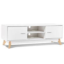 Load image into Gallery viewer, Modern Mid-Century Style Entertainment Center TV Stand in White Wood Finish