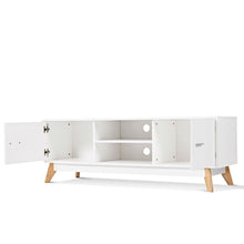 Load image into Gallery viewer, Modern Mid-Century Style Entertainment Center TV Stand in White Wood Finish