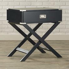Load image into Gallery viewer, Dark Grey Black 1-Drawer End Table Nightstand with Modern Classic X Style Legs