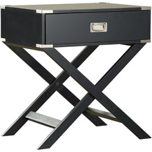 Load image into Gallery viewer, Dark Grey Black 1-Drawer End Table Nightstand with Modern Classic X Style Legs