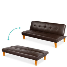 Load image into Gallery viewer, Convertible Faux Leather Tufted Lounge Futon Sofa Bed Adjustable Back in Brown