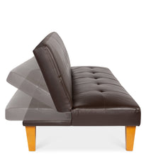Load image into Gallery viewer, Convertible Faux Leather Tufted Lounge Futon Sofa Bed Adjustable Back in Brown
