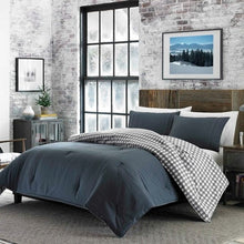 Load image into Gallery viewer, King size 100% Cotton Reverse Plaid Gray/White Comforter Set